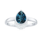Rosec Jewels-Genuine London Blue Topaz Diamond Engagement Ring in Bezel Setting