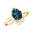 Rosec Jewels-Genuine London Blue Topaz Diamond Engagement Ring in Bezel Setting