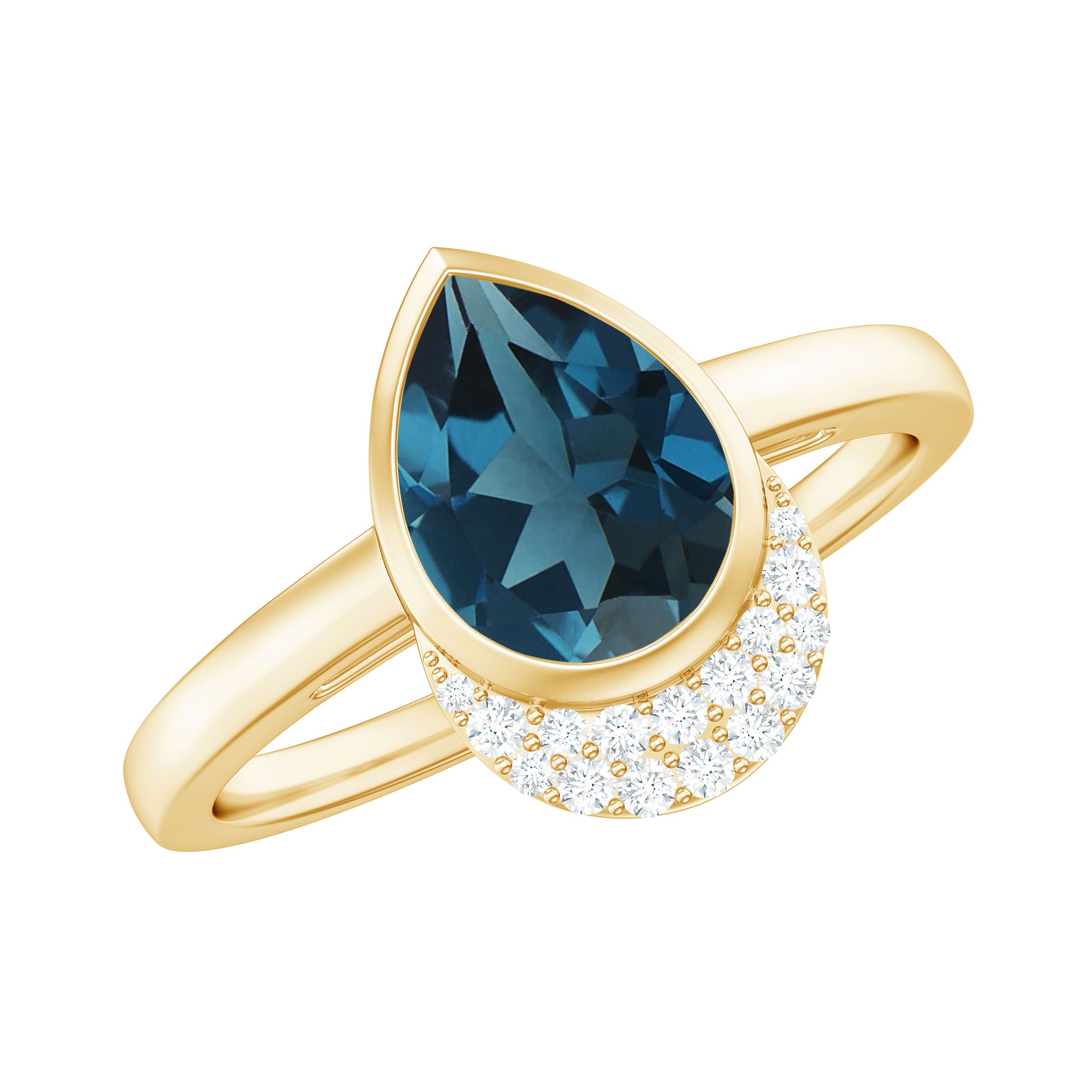 Rosec Jewels-Genuine London Blue Topaz Diamond Engagement Ring in Bezel Setting