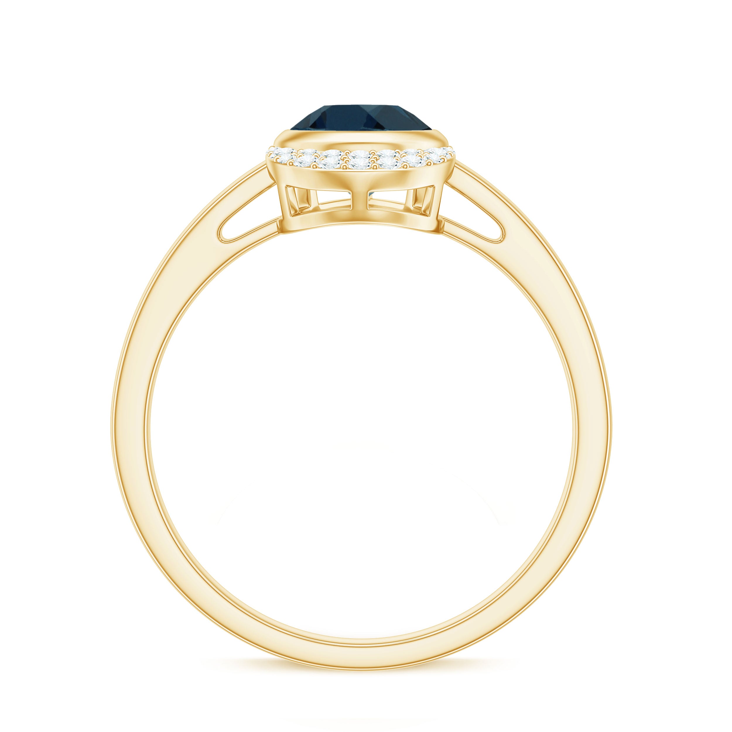 Rosec Jewels-Genuine London Blue Topaz Diamond Engagement Ring in Bezel Setting