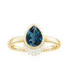 Rosec Jewels-Genuine London Blue Topaz Diamond Engagement Ring in Bezel Setting