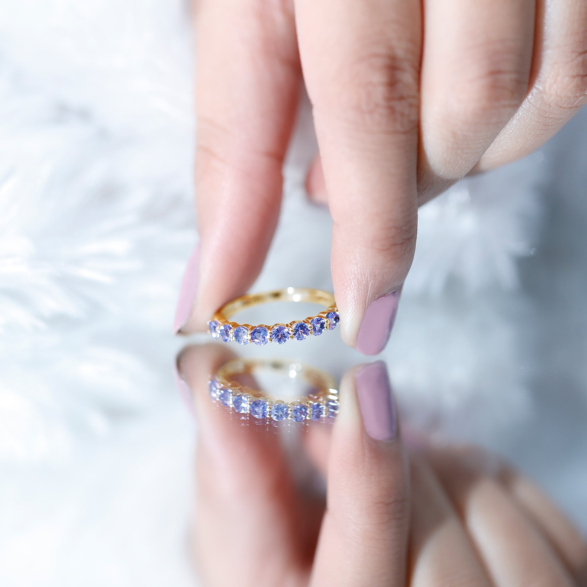 Rosec Jewels-Natural Tanzanite Half Eternity Ring with Certificate