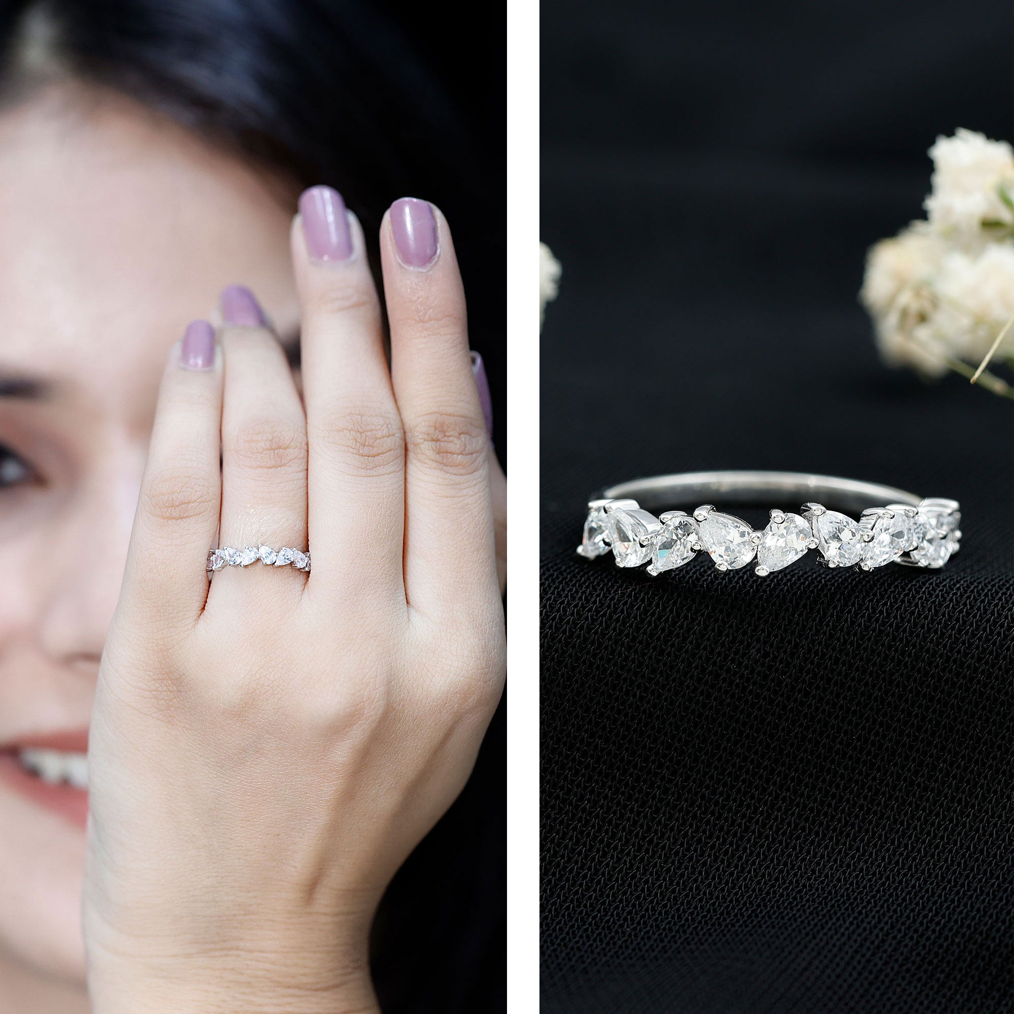 Rosec Jewels-Natural Pear Shape Diamond Half Eternity Ring for Women