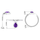 Rosec Jewels-Designer 1 Carat Pear Shape Amethyst Chevron Engagement Ring with Diamond