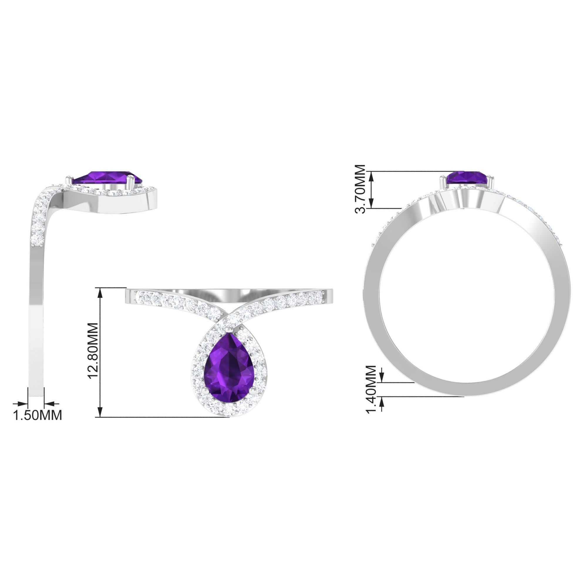 Rosec Jewels-Designer 1 Carat Pear Shape Amethyst Chevron Engagement Ring with Diamond