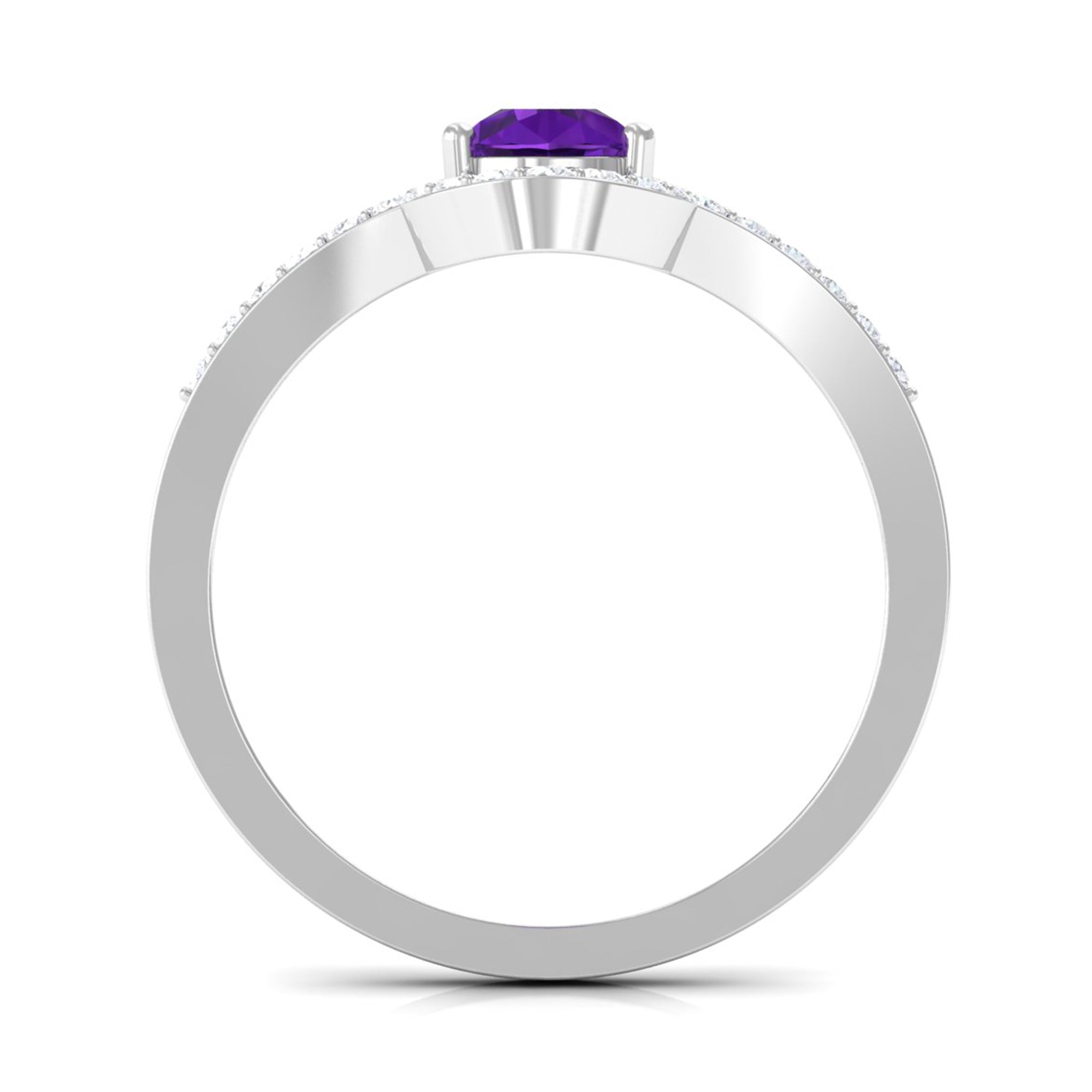 Rosec Jewels-Designer 1 Carat Pear Shape Amethyst Chevron Engagement Ring with Diamond