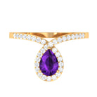 Rosec Jewels-Designer 1 Carat Pear Shape Amethyst Chevron Engagement Ring with Diamond