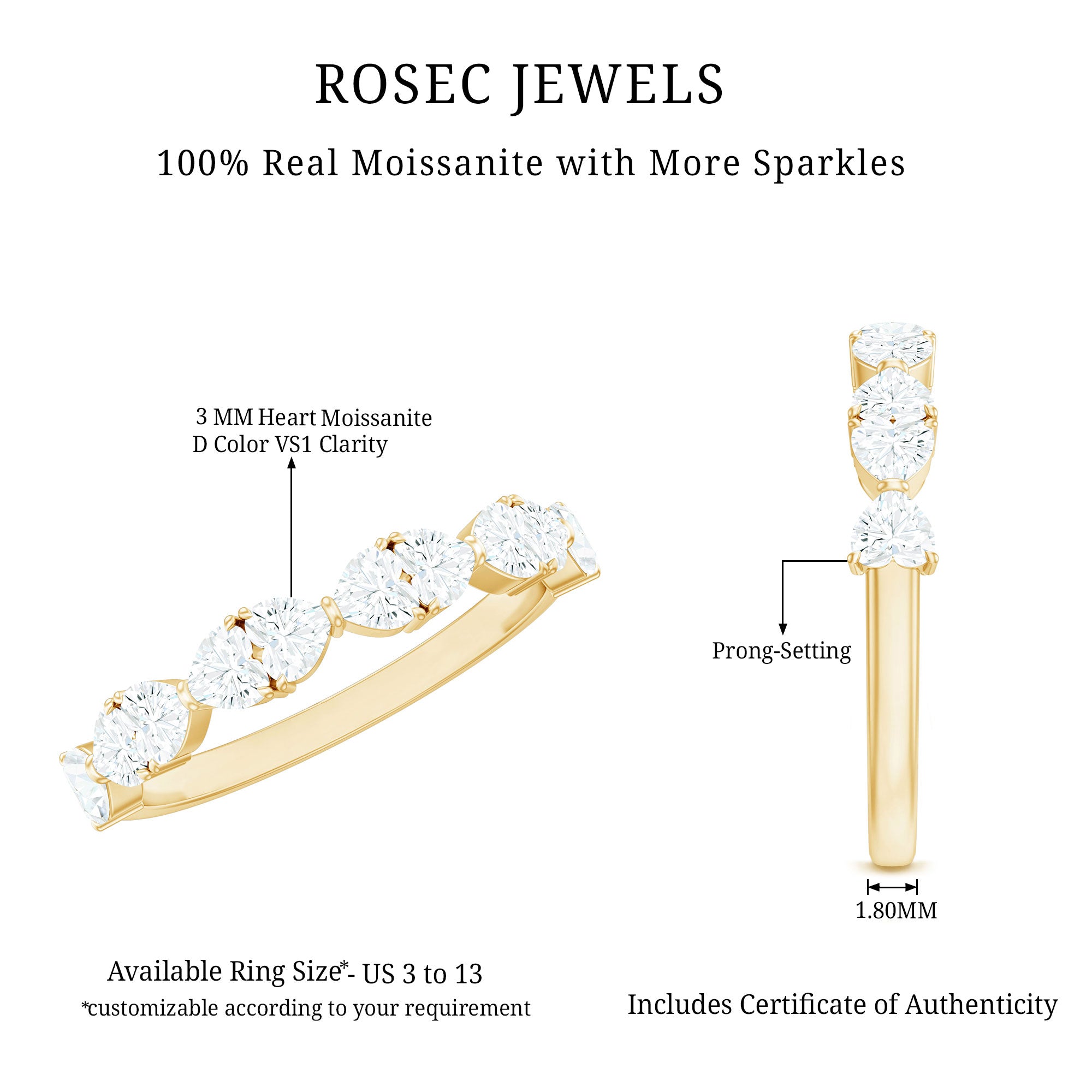 Rosec Jewels-Heart Shaped Moissanite Wedding Band for Women