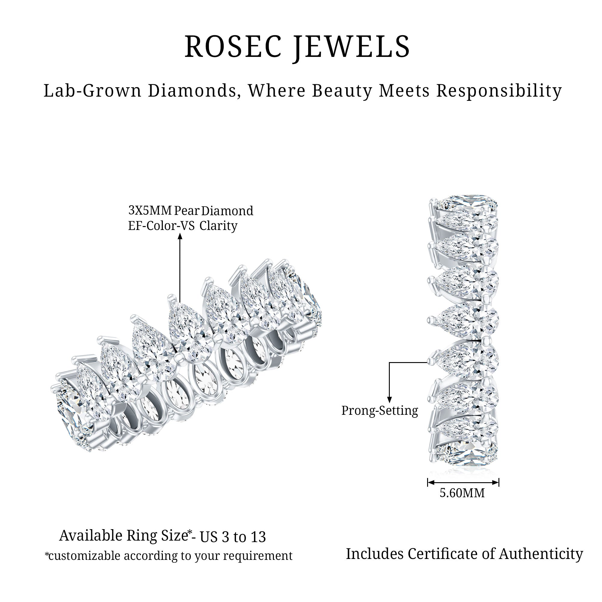 Rosec Jewels-Lab Grown Diamond Teardrop Wedding Band
