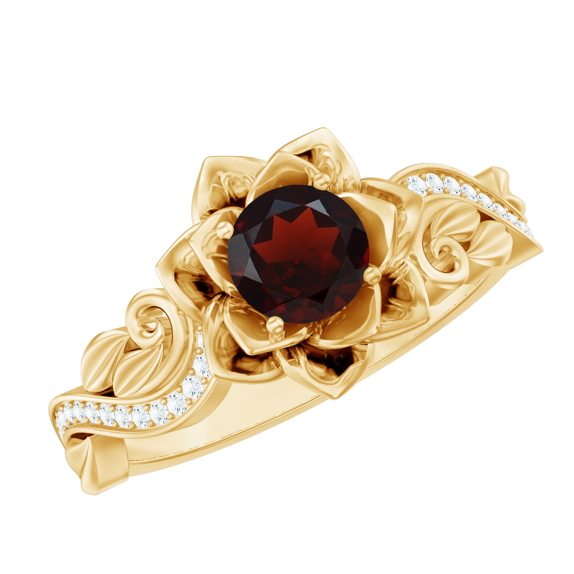 Real Garnet Vintage Engagement Ring in 14K Yellow Gold Plated Silver