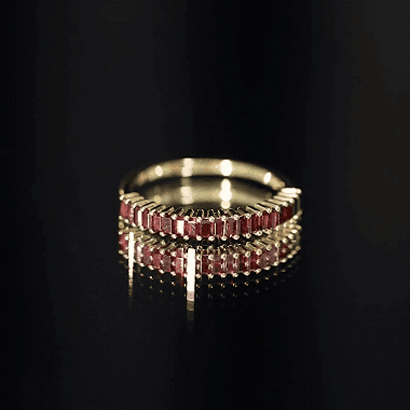 Certified Baguette Garnet Half Eternity Ring in Yellow Gold Plated Silver AAA 14K Yellow Gold Plated Silver - Rosec Jewels