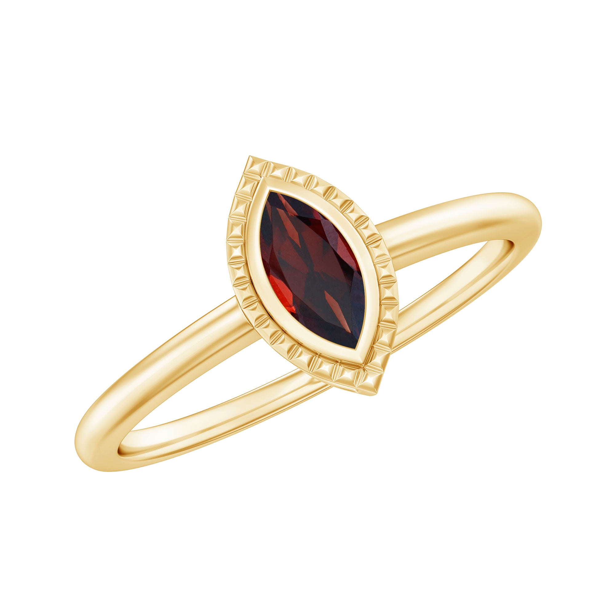 Natural 3X6 MM Garnet Promise Ring in Yellow Gold Plated Silver