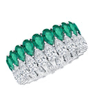 Pear Shape Lab Grown Emerald and Diamond Statement Wedding Band AAAA - Rosec Jewels