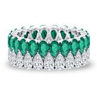 Pear Shape Lab Grown Emerald and Diamond Statement Wedding Band AAAA - Rosec Jewels