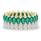 Pear Shape Lab Grown Emerald and Diamond Statement Wedding Band AAAA - Rosec Jewels