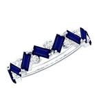 Certified Real Baguette Blue Sapphire Half Eternity Ring with Diamond AAA - Rosec Jewels