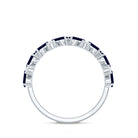 Certified Real Baguette Blue Sapphire Half Eternity Ring with Diamond AAA - Rosec Jewels