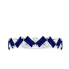 Certified Real Baguette Blue Sapphire Half Eternity Ring with Diamond AAA - Rosec Jewels