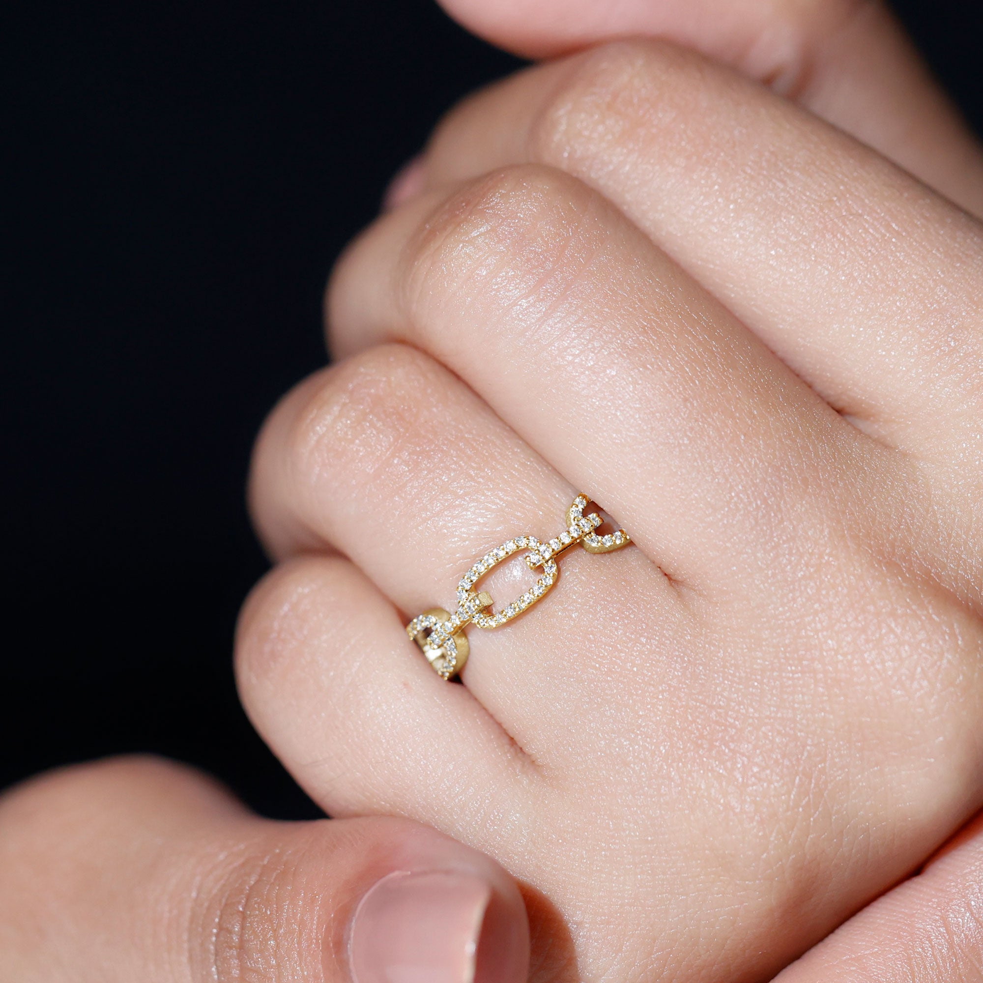 Certified Diamond Chain Link Ring in Prong Setting Natural - ( HI-SI ) - Rosec Jewels