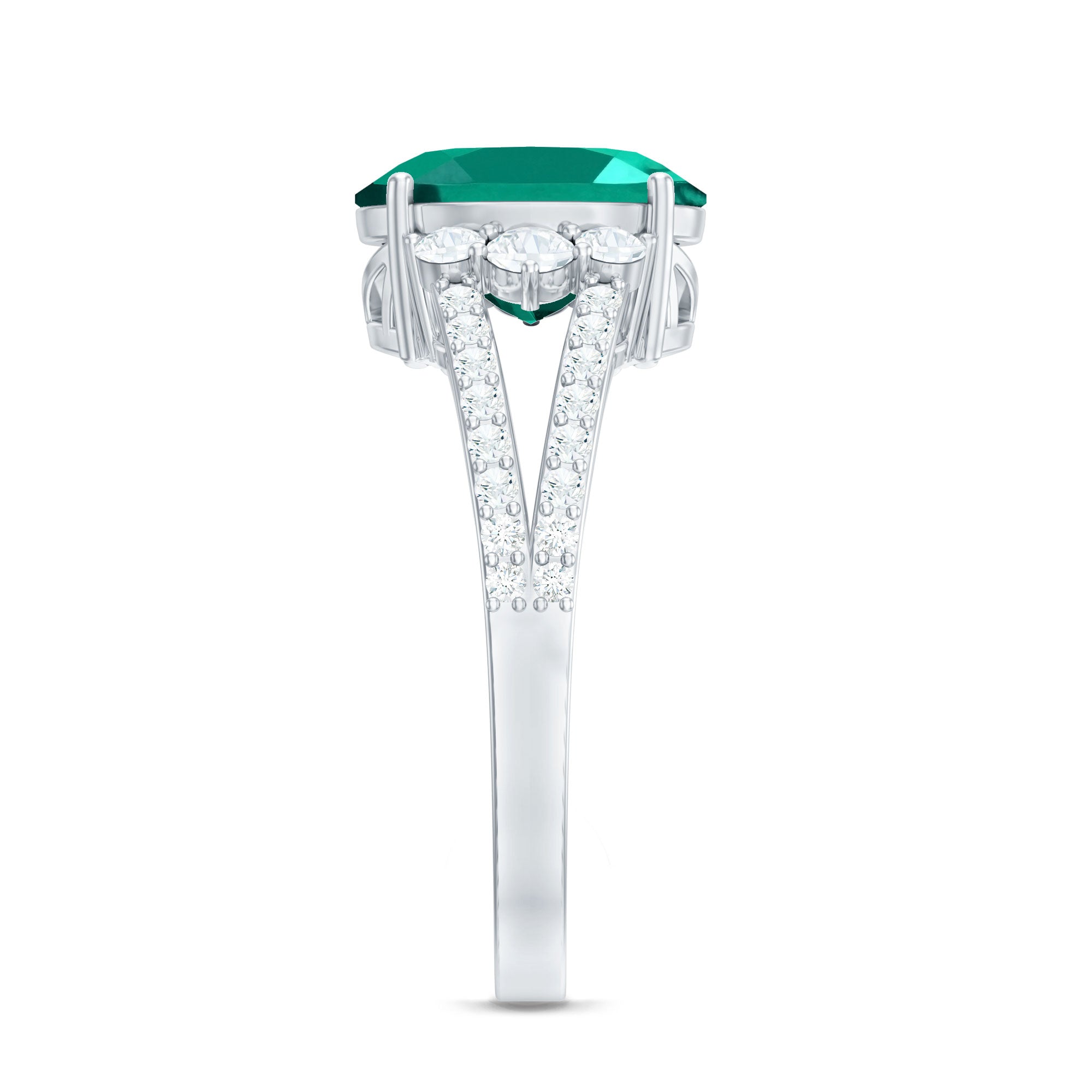 Certified 8X10 mm Oval Lab Grown Emerald Split Shank Engagement Ring AAAA - Rosec Jewels