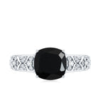 Genuine 2 Carat Black Spinel Vintage Engagement Ring with Diamond AAA - Rosec Jewels