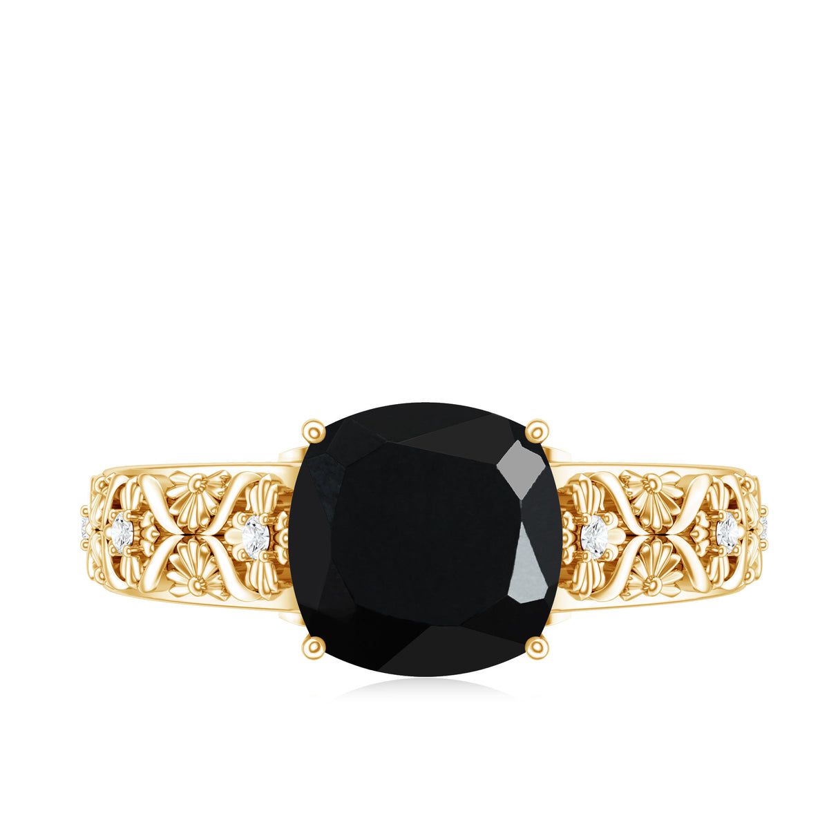 Genuine 2 Carat Black Spinel Vintage Engagement Ring with Diamond AAA - Rosec Jewels