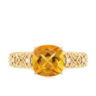 Vintage Style 8mm Citrine Cushion Cut Engagement Ring with Diamond AAA - Rosec Jewels
