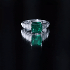Princess Cut Lab Grown Emerald Solitaire Engagement Ring with Diamond AAAA - Rosec Jewels