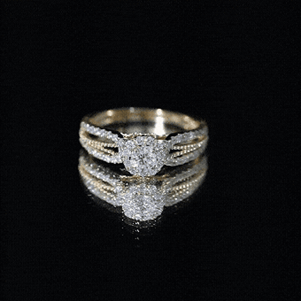 Real Diamond Designer Engagement Ring in Split Shank Natural - ( HI-SI ) - Rosec Jewels