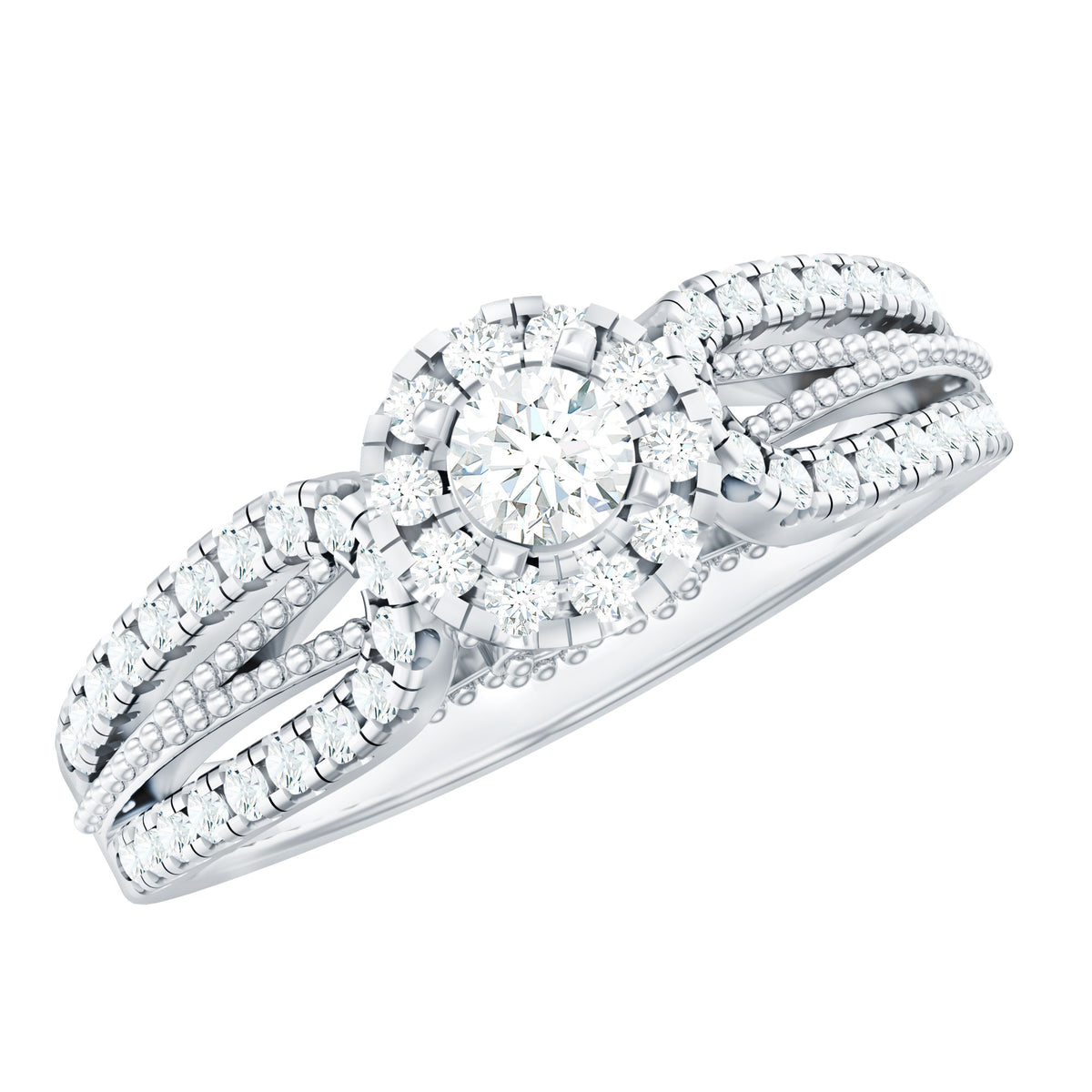 Real Diamond Designer Engagement Ring in Split Shank Natural - ( HI-SI ) - Rosec Jewels