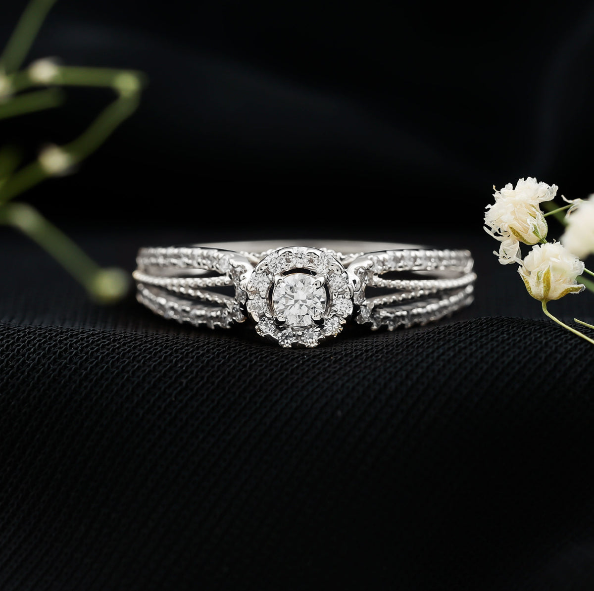 Real Diamond Designer Engagement Ring in Split Shank Natural - ( HI-SI ) - Rosec Jewels
