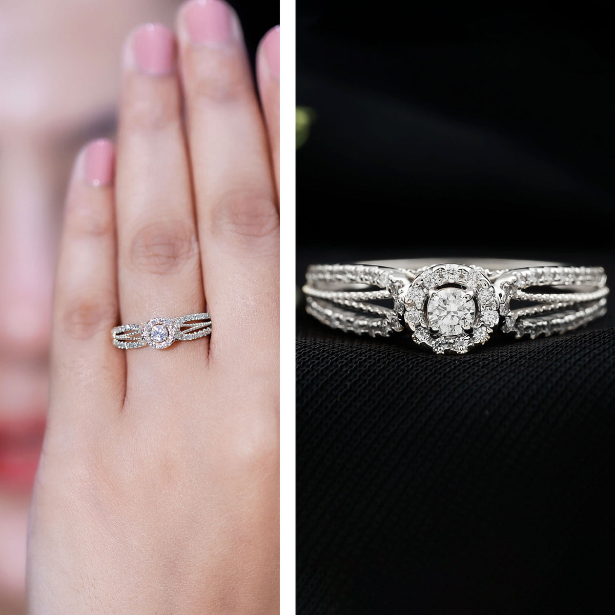 Real Diamond Designer Engagement Ring in Split Shank Natural - ( HI-SI ) - Rosec Jewels