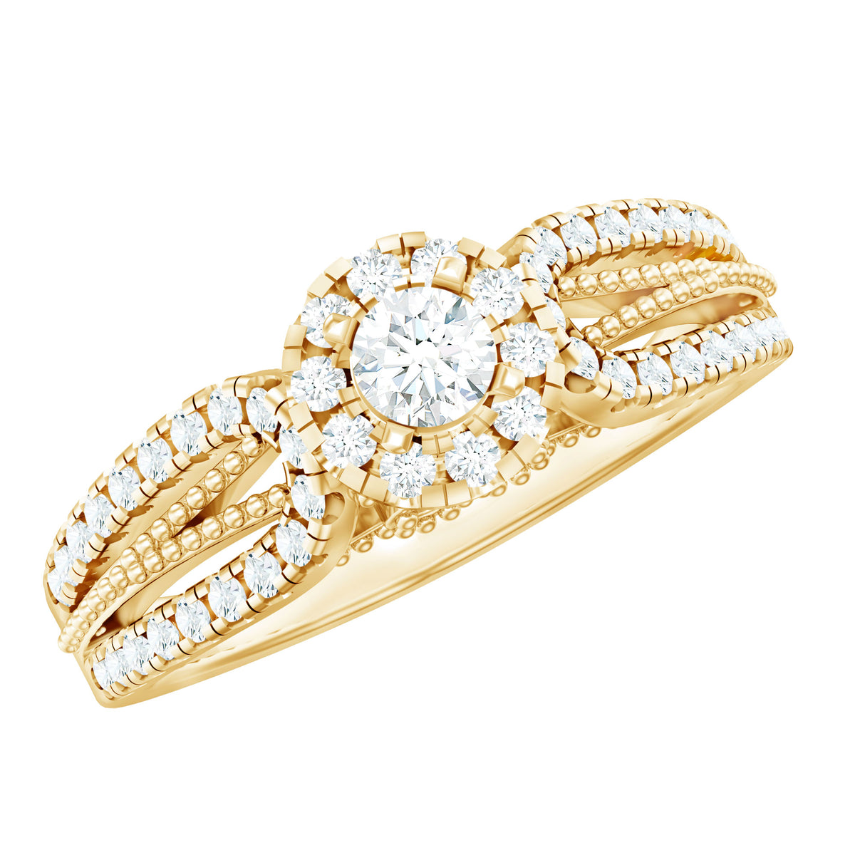 Real Diamond Designer Engagement Ring in Split Shank Natural - ( HI-SI ) - Rosec Jewels