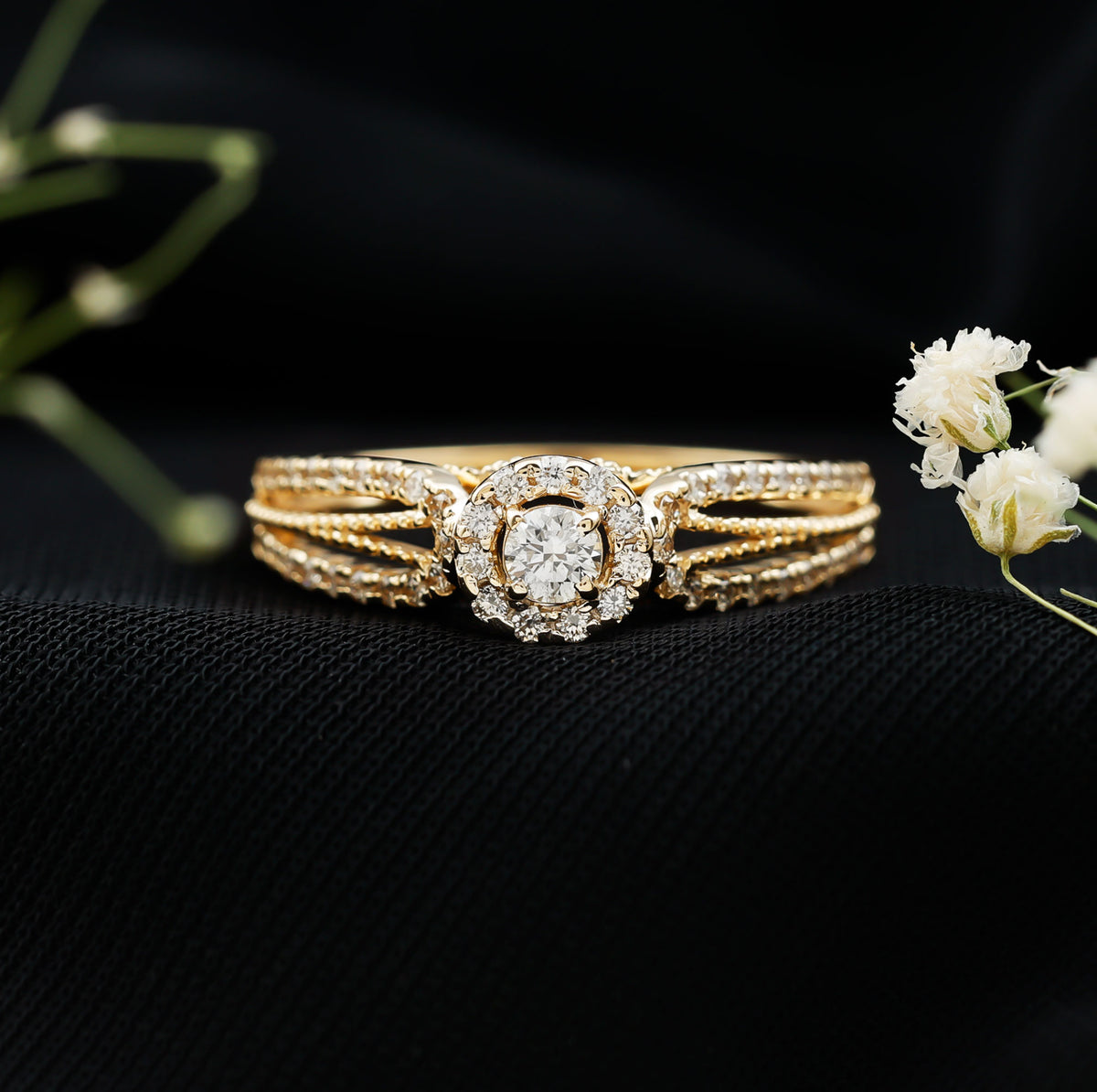 Real Diamond Designer Engagement Ring in Split Shank Natural - ( HI-SI ) - Rosec Jewels