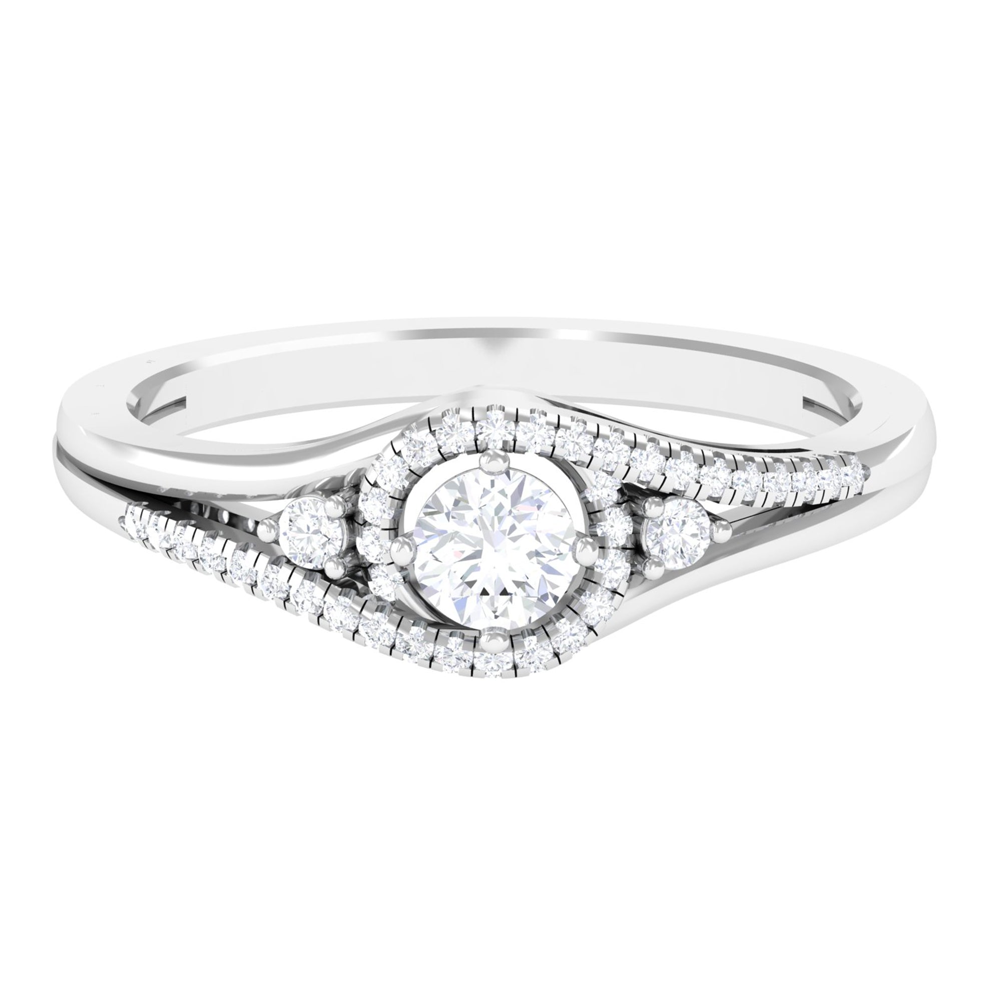 0.50 CT Round Diamond Classic Engagement Ring in Spit Shank Diamond - ( HI-SI ) - Color and Clarity - Rosec Jewels