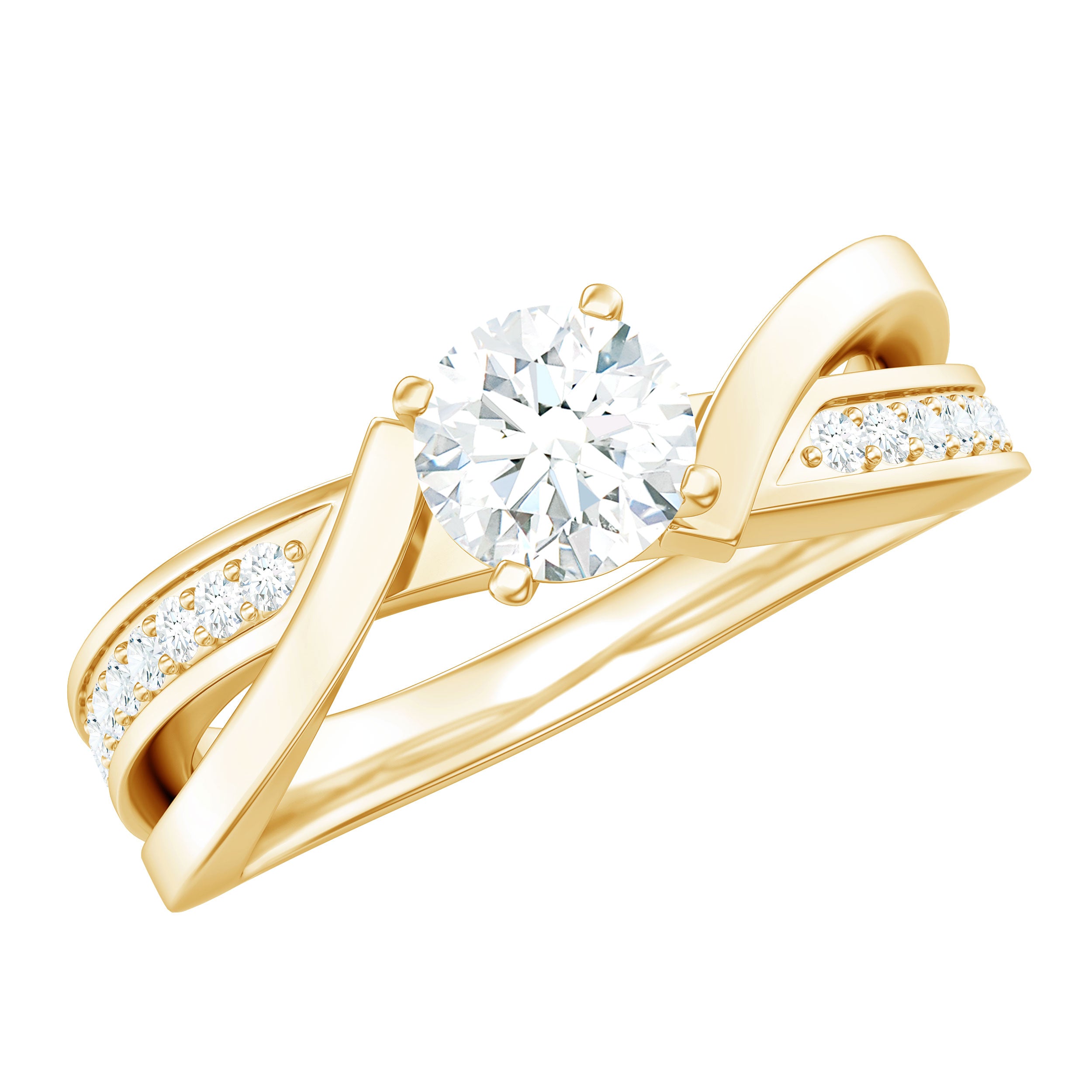 Rosec Jewels-Zircon Solitaire Infinity Engagement Ring with Side Stones