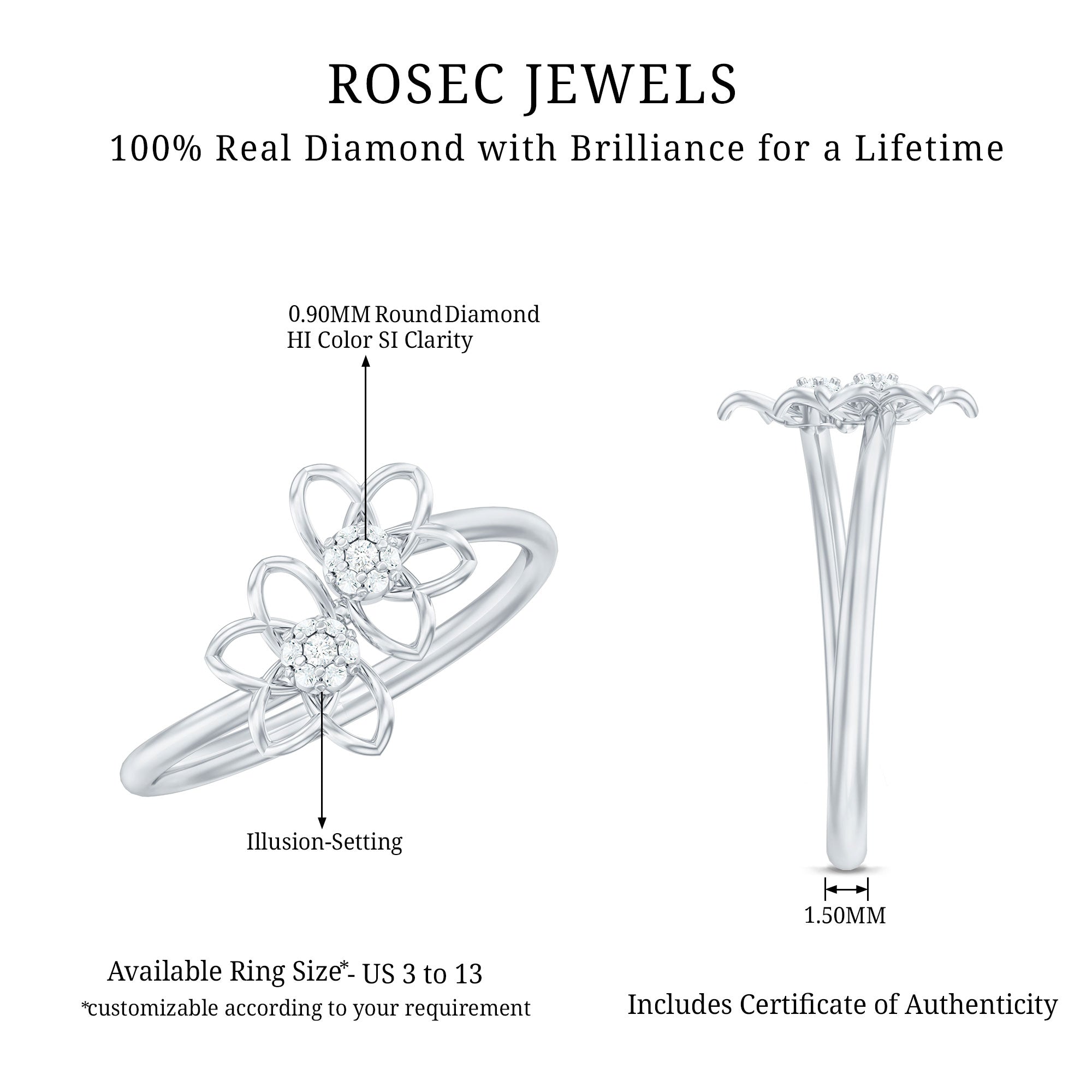 Rosec Jewels-Brilliant Cut Diamond Flower Promise Ring