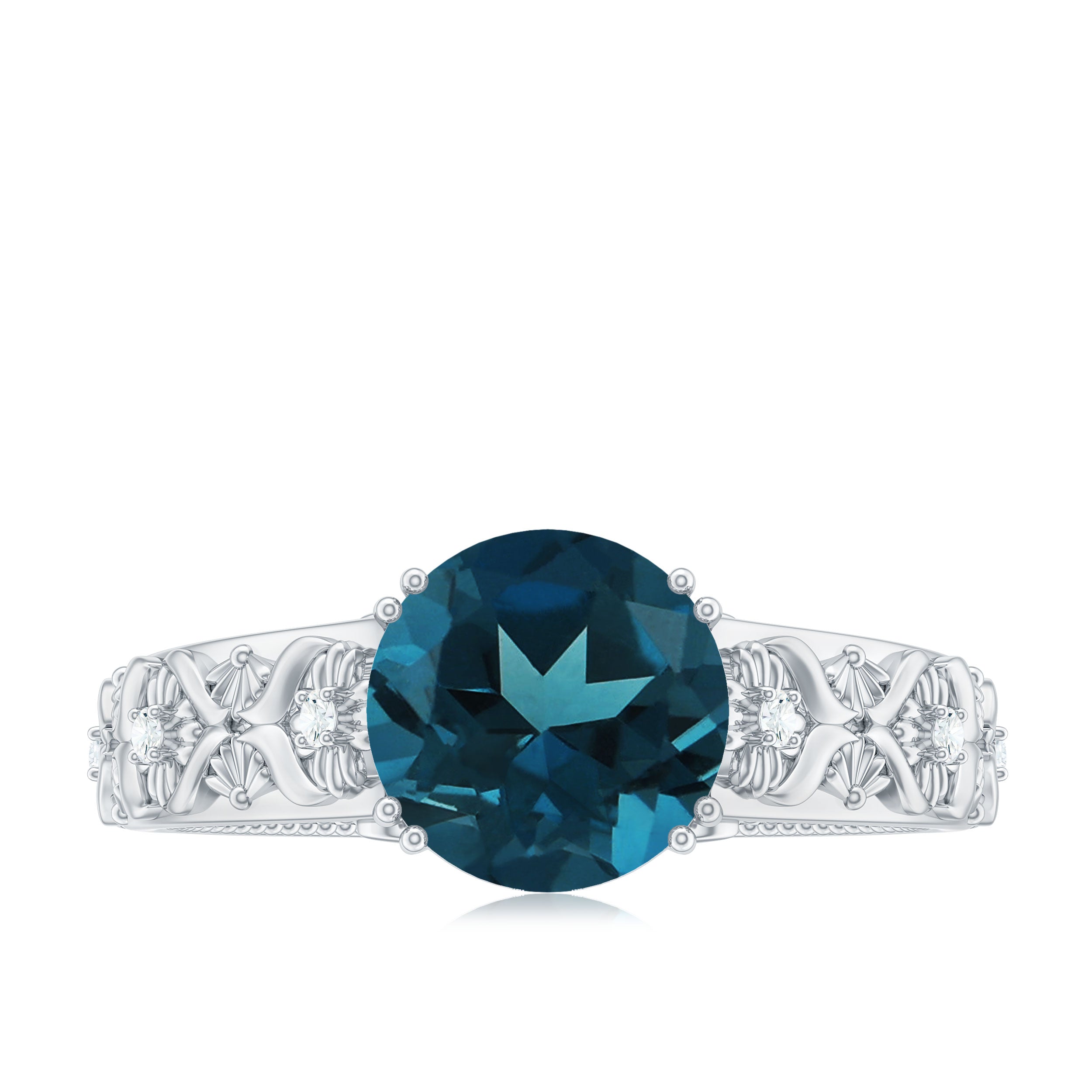 8mm Round London Blue Topaz Vintage Engagement Ring with Certificate AAA - Rosec Jewels