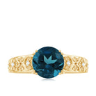 8mm Round London Blue Topaz Vintage Engagement Ring with Certificate AAA - Rosec Jewels