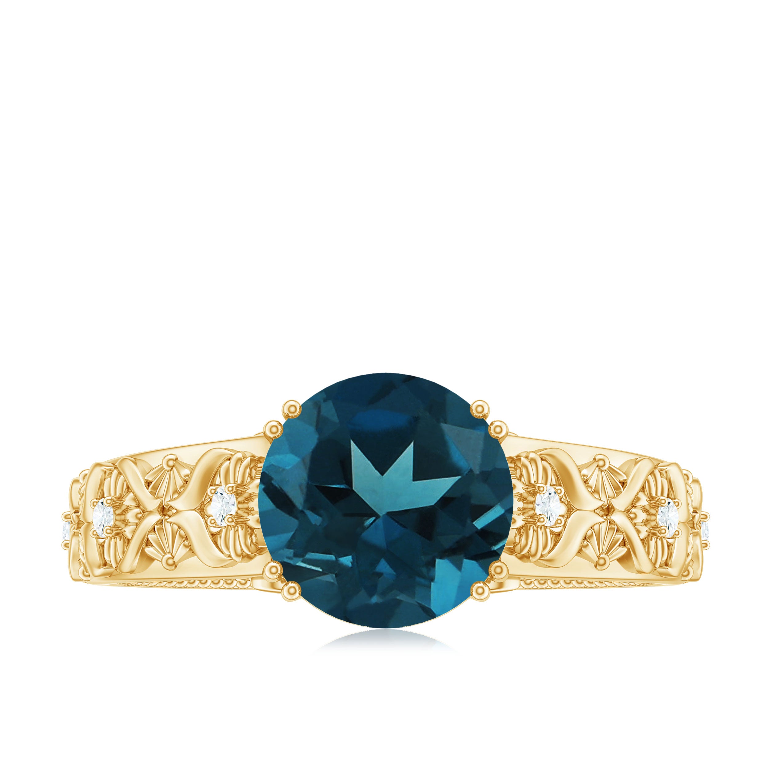 8mm Round London Blue Topaz Vintage Engagement Ring with Certificate AAA - Rosec Jewels