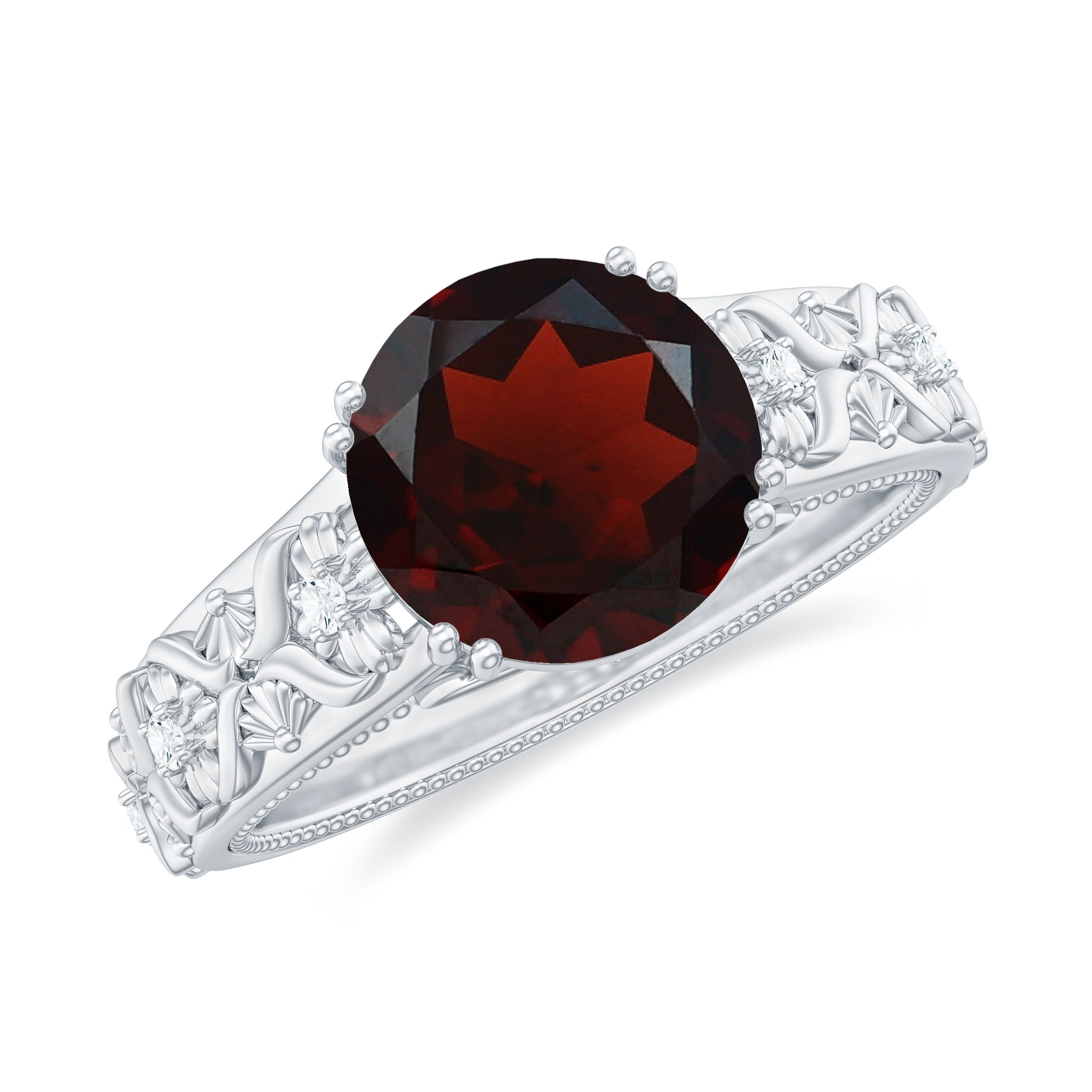 Rosec Jewels-Vintage Looking Garnet Diamond Engagement Ring