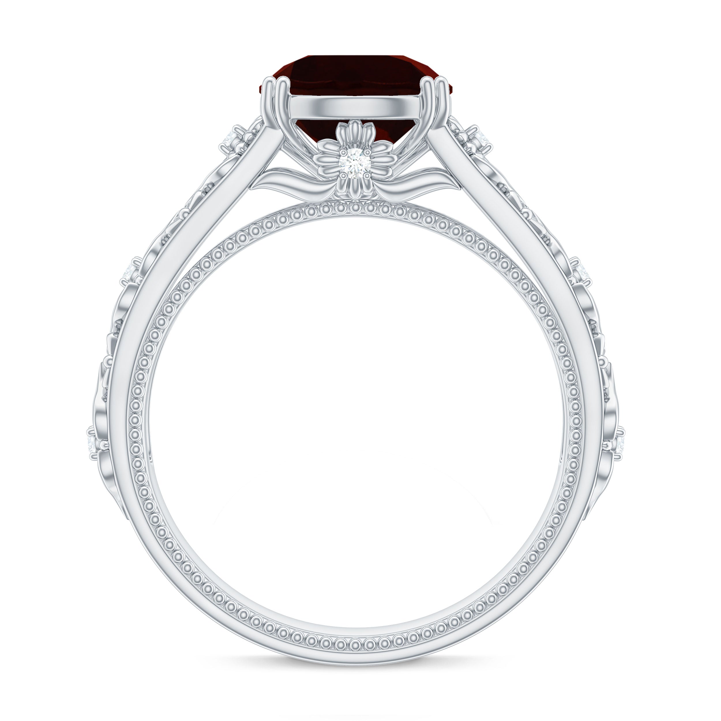 Rosec Jewels-Vintage Looking Garnet Diamond Engagement Ring
