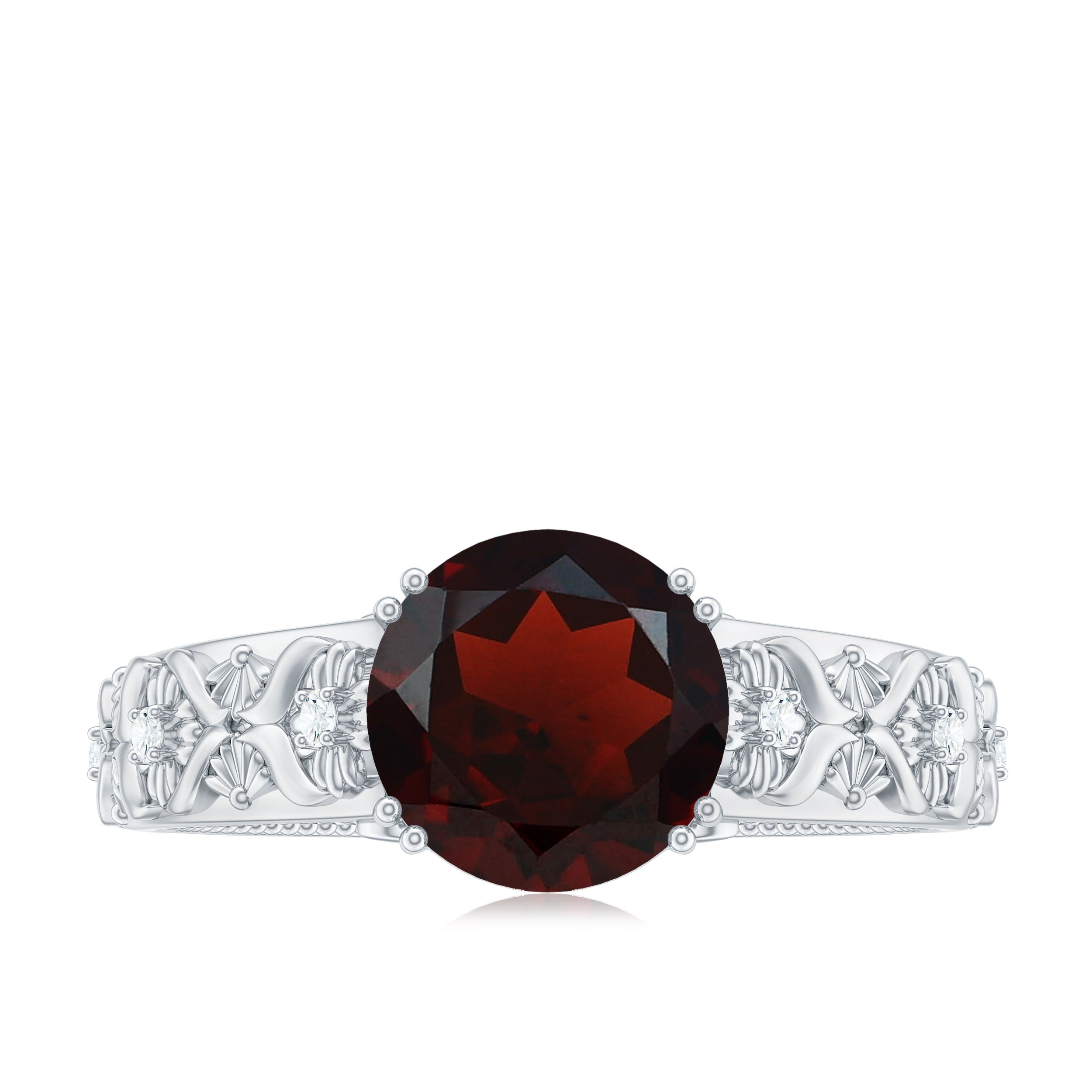 Rosec Jewels-Vintage Looking Garnet Diamond Engagement Ring
