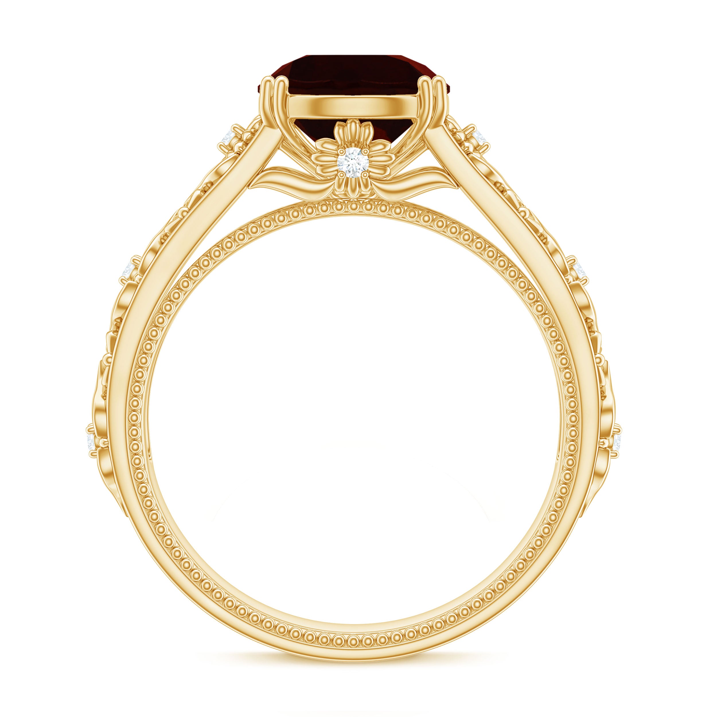 Rosec Jewels-Vintage Looking Garnet Diamond Engagement Ring