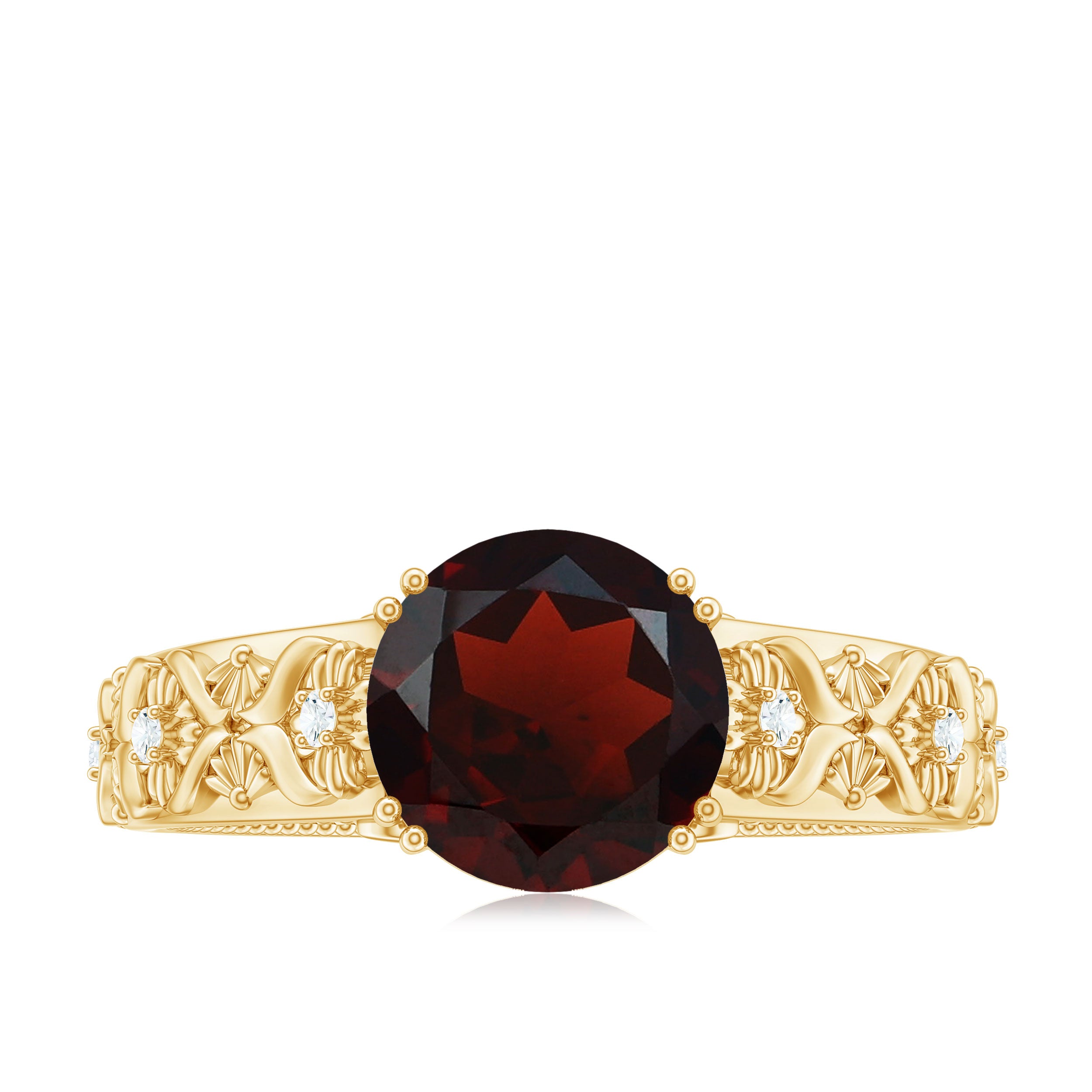 Rosec Jewels-Vintage Looking Garnet Diamond Engagement Ring