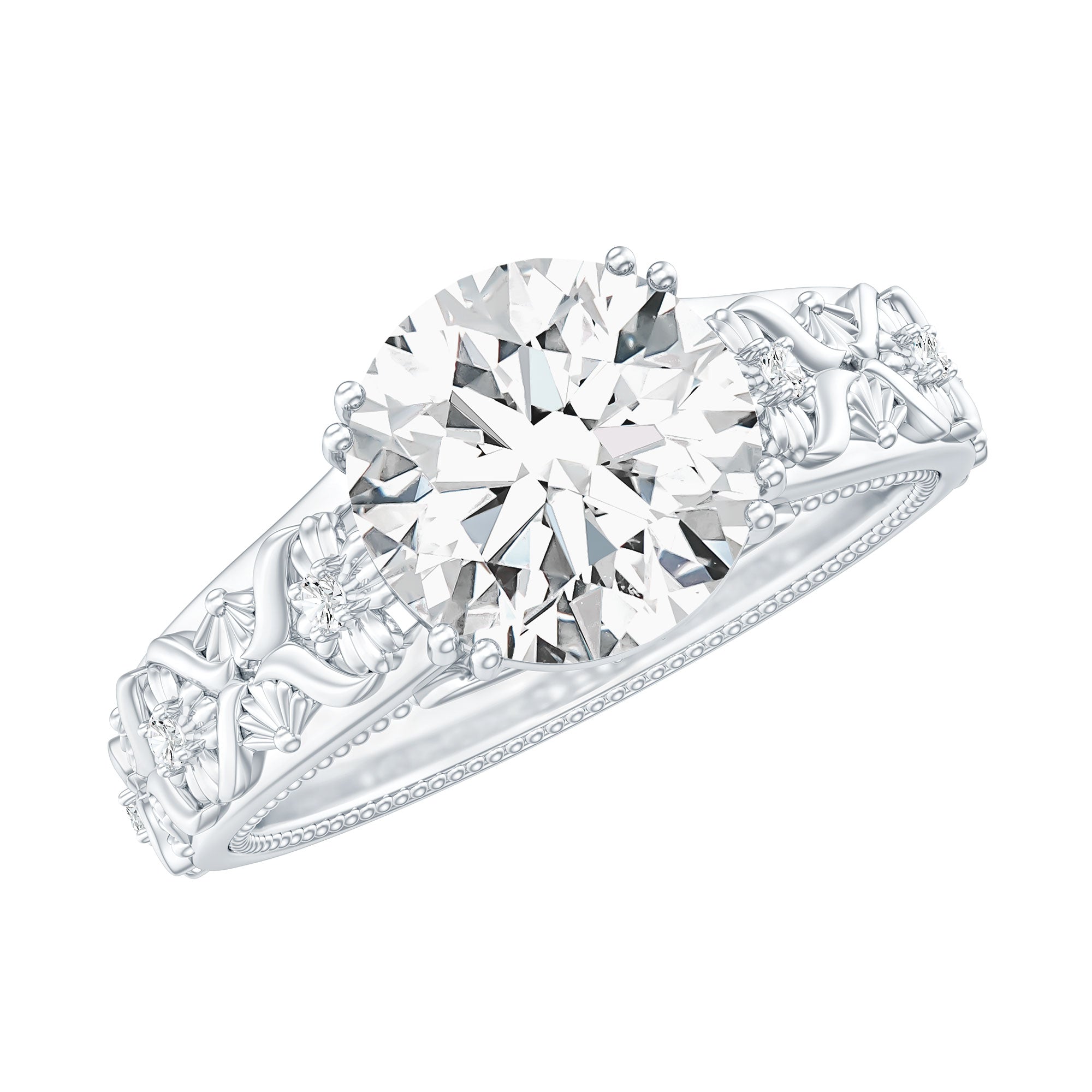 2 Carat Moissanite Double Prong Vintage Engagement Ring D-VS1 - Rosec Jewels