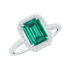 1.6 Carat Emerald Cut Lab Created Emerald Engagement Ring With Moissanite Halo AAAA - Rosec Jewels