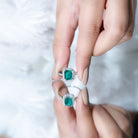 1.6 Carat Emerald Cut Lab Created Emerald Engagement Ring With Moissanite Halo AAAA - Rosec Jewels