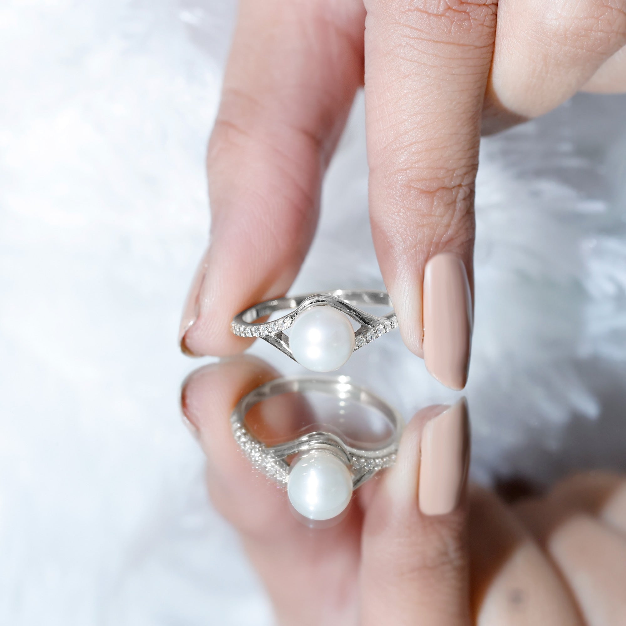 Cultured 7.4 Carat Freshwater Pearl Engagement Ring with Diamond