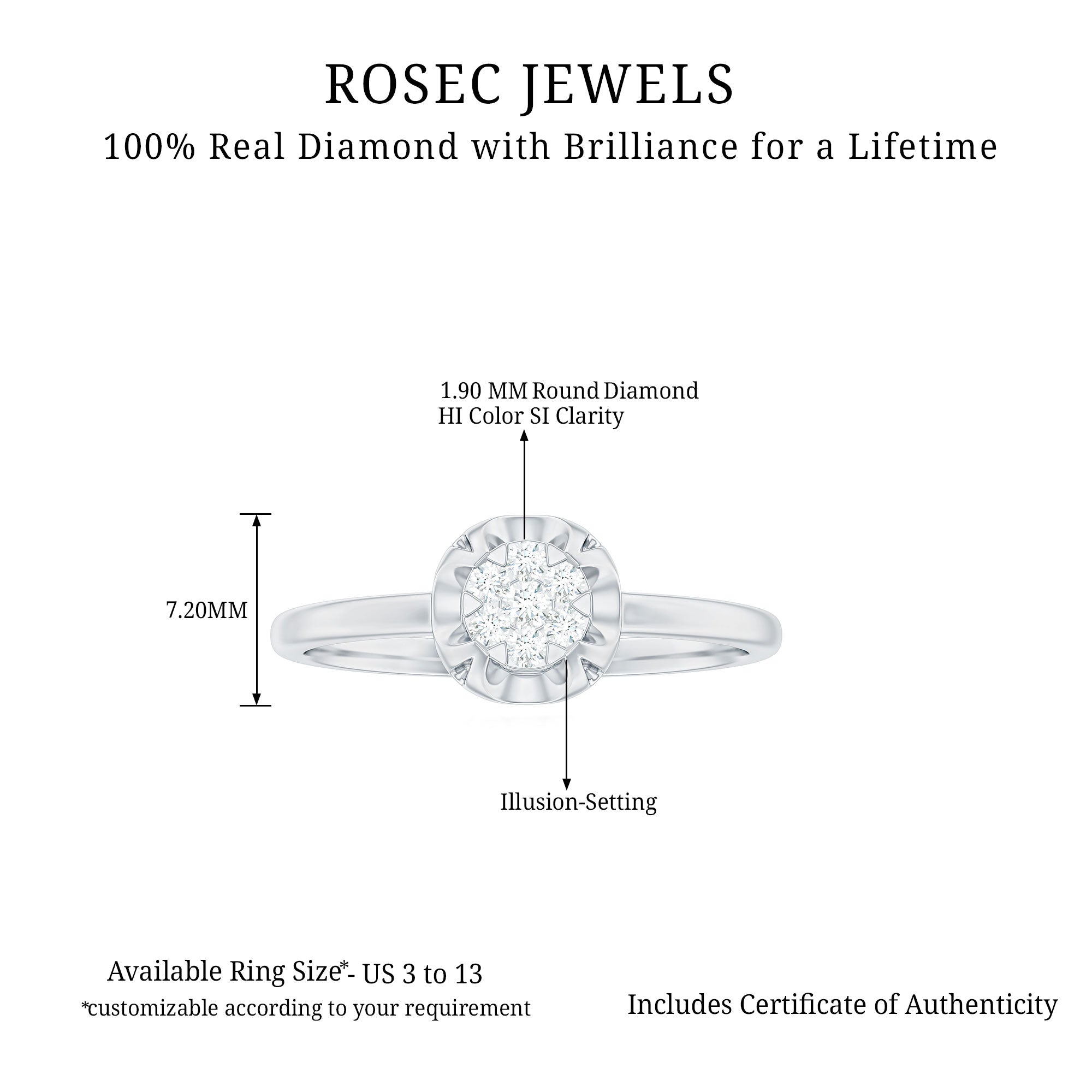 Rosec Jewels-Round Shape Diamond Ring in Illusion Setting